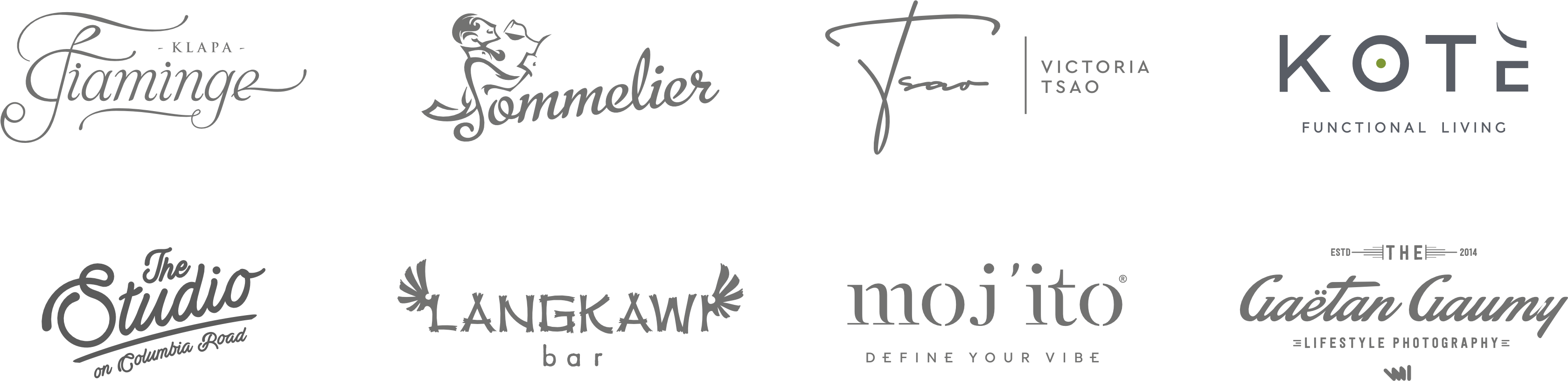 Vrste logotipa: osam jednobojnih primjera u dva reda, s različitim oblicima slova i simbolima koji prikazuju raznovrsne pristupe stvaranju vizualnog identiteta.