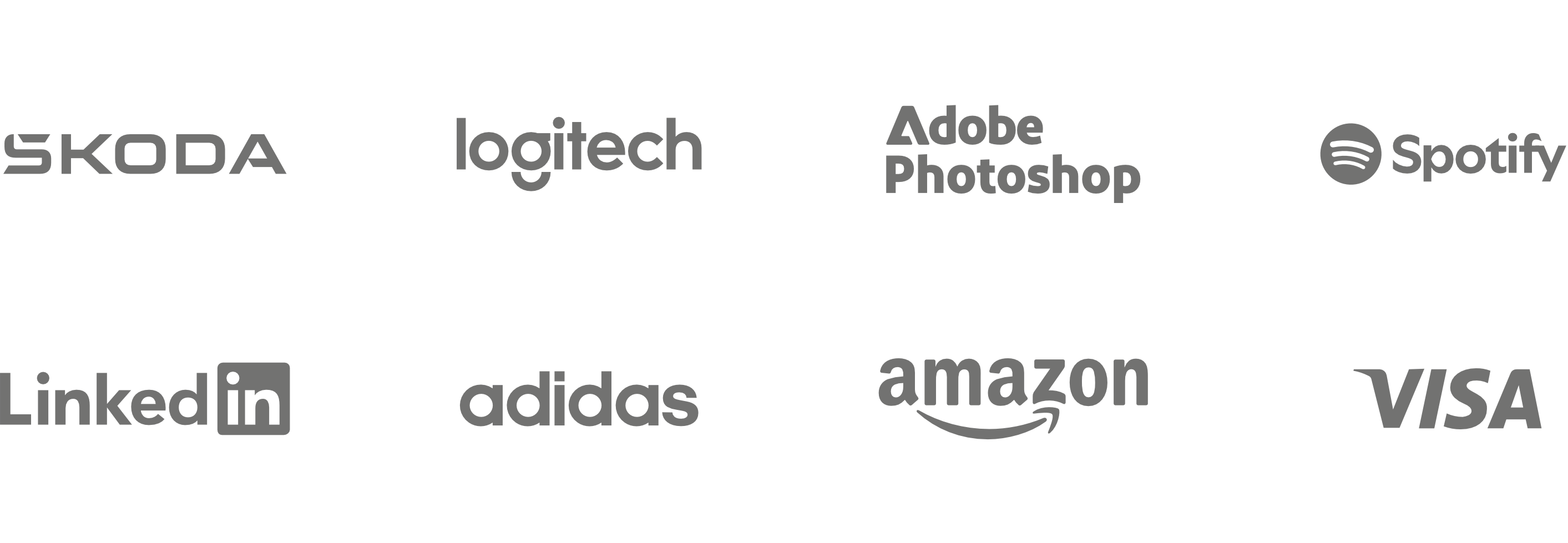 Vrste logotipa: osam jednobojnih primjera u dva reda, s različitim oblicima slova i simbolima koji prikazuju raznovrsne pristupe stvaranju vizualnog identiteta.